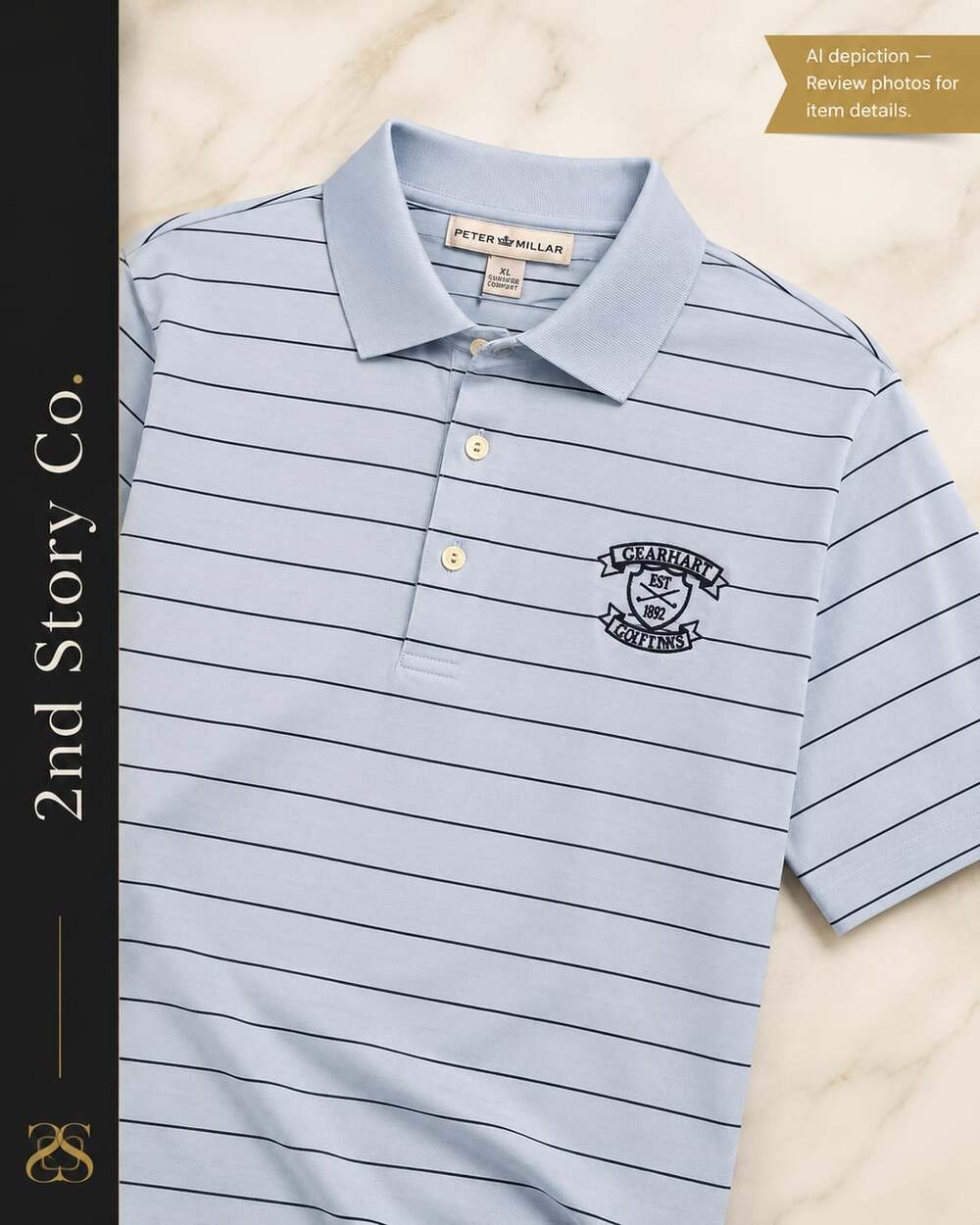Peter Millar Summer Comfort Men’s XL Golf Polo Blue Black Stripe Embroidered Log